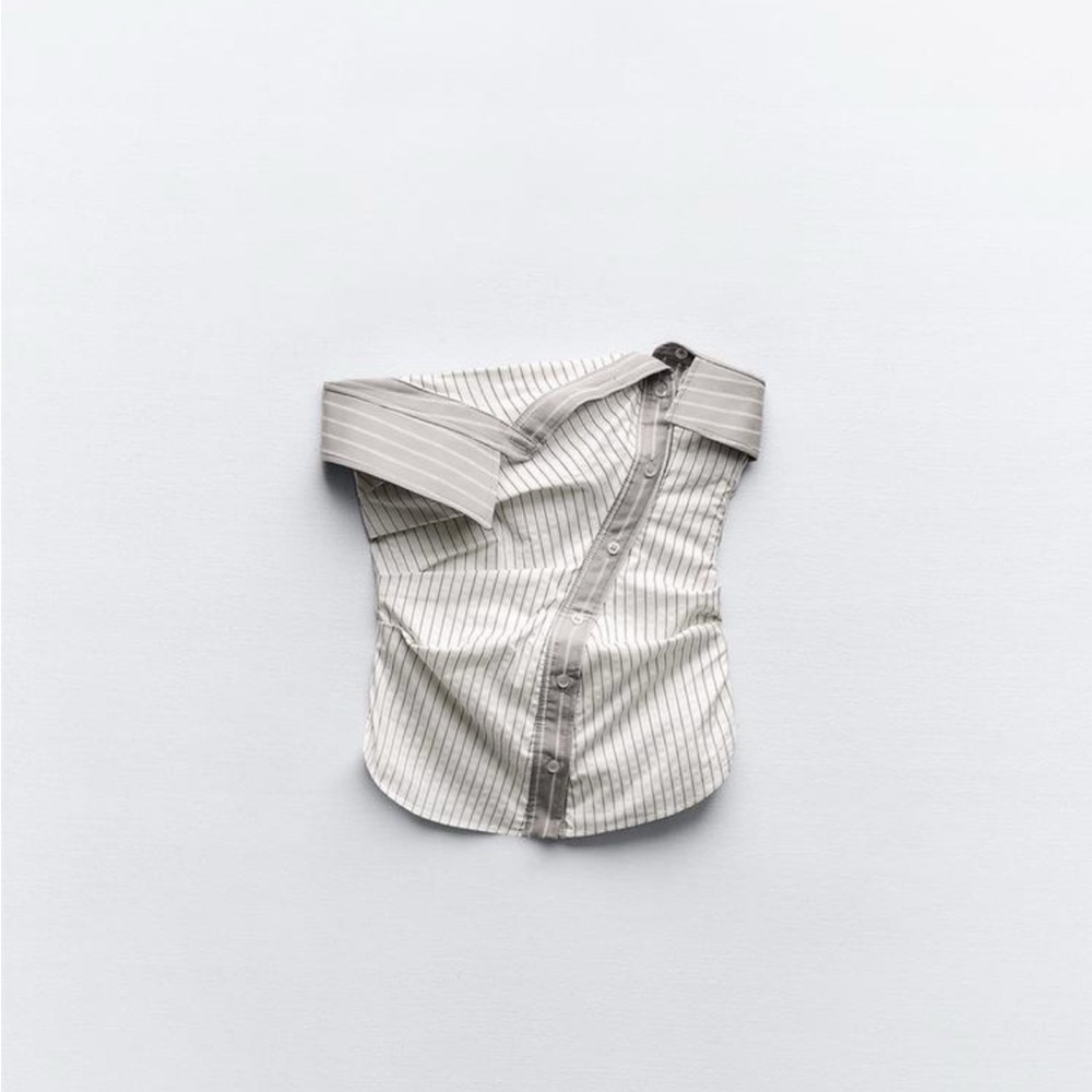 Zara Pinstripe Strapless Buttoned Top